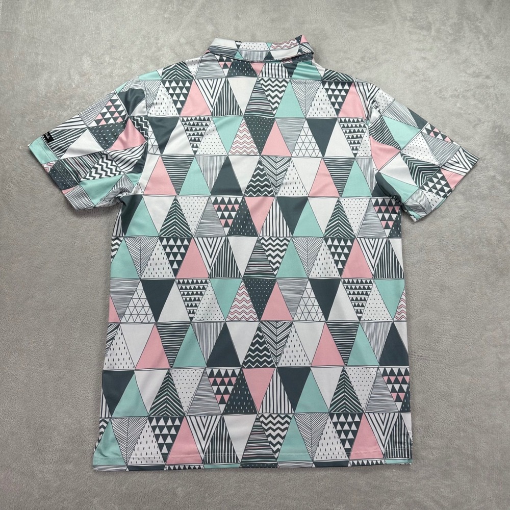 Bad Birdie Polo Shirt Mens Medium Multicolor Geometric Triangle Golf Performance - Picture 4 of 11